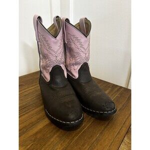 SMOKY MOUNTAIN BOOTS Girls Monterey Brown/Pink Western Boots Sz 12 *flaw*